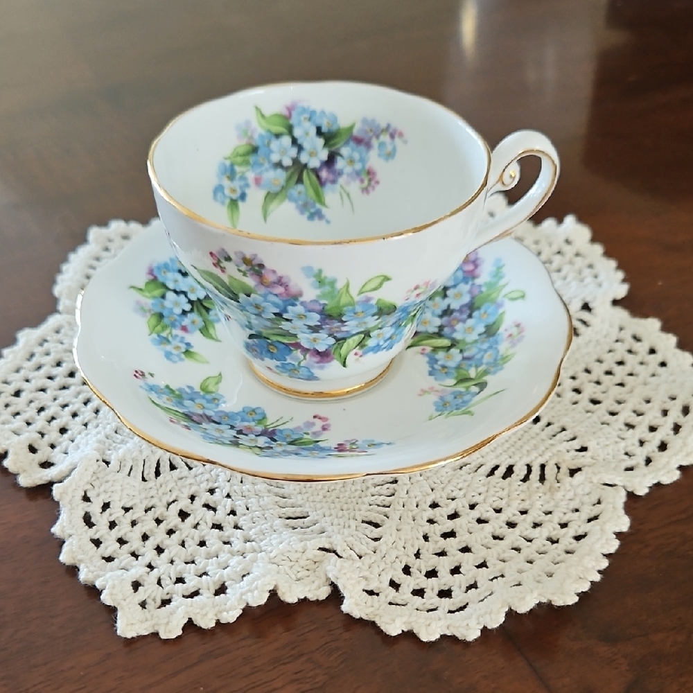Vtg "Forget Me Not" Bone China Teacup and Saucer